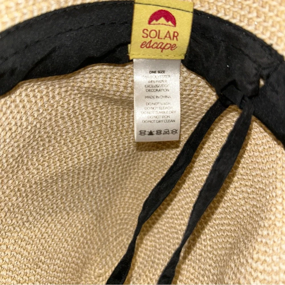 Chic solar Escape straw neck tie cream and Black Wide-Brimmed Hat